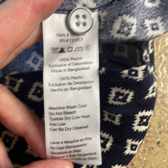 JACHS Girlfriend Cap Sleeve Button Down Short Sleeve Printed Blouse navy & cream - Picture 11 of 13